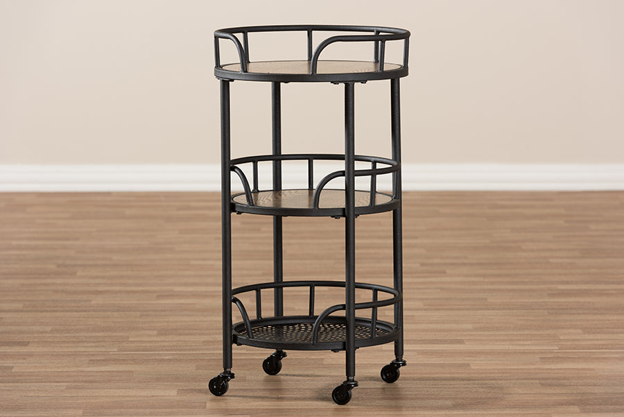 Baxton Studio Bristol Rustic Industrial Style Metal and Wood Mobile Serving Cart