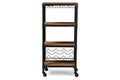 Baxton Studio Swanson Rustic Industrial Style Antique Black Textured Finish Metal Distressed Wood Mobile Kitchen Bar Wine Storage Shelf