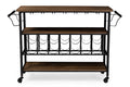 Baxton Studio Bradford Rustic Industrial Style Antique Black Textured Finish Metal Distressed Wood Mobile Kitchen Bar Serving Wine Cart
