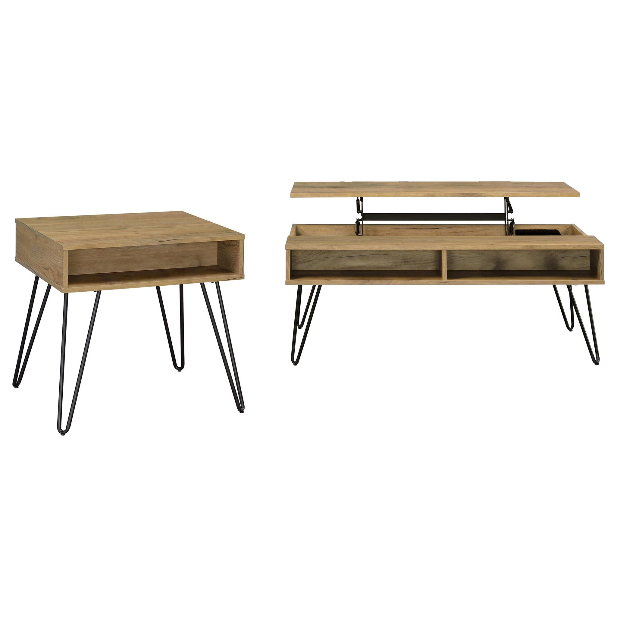 Fanning 2-piece Lift Top Coffee and End Table Set Golden Oak