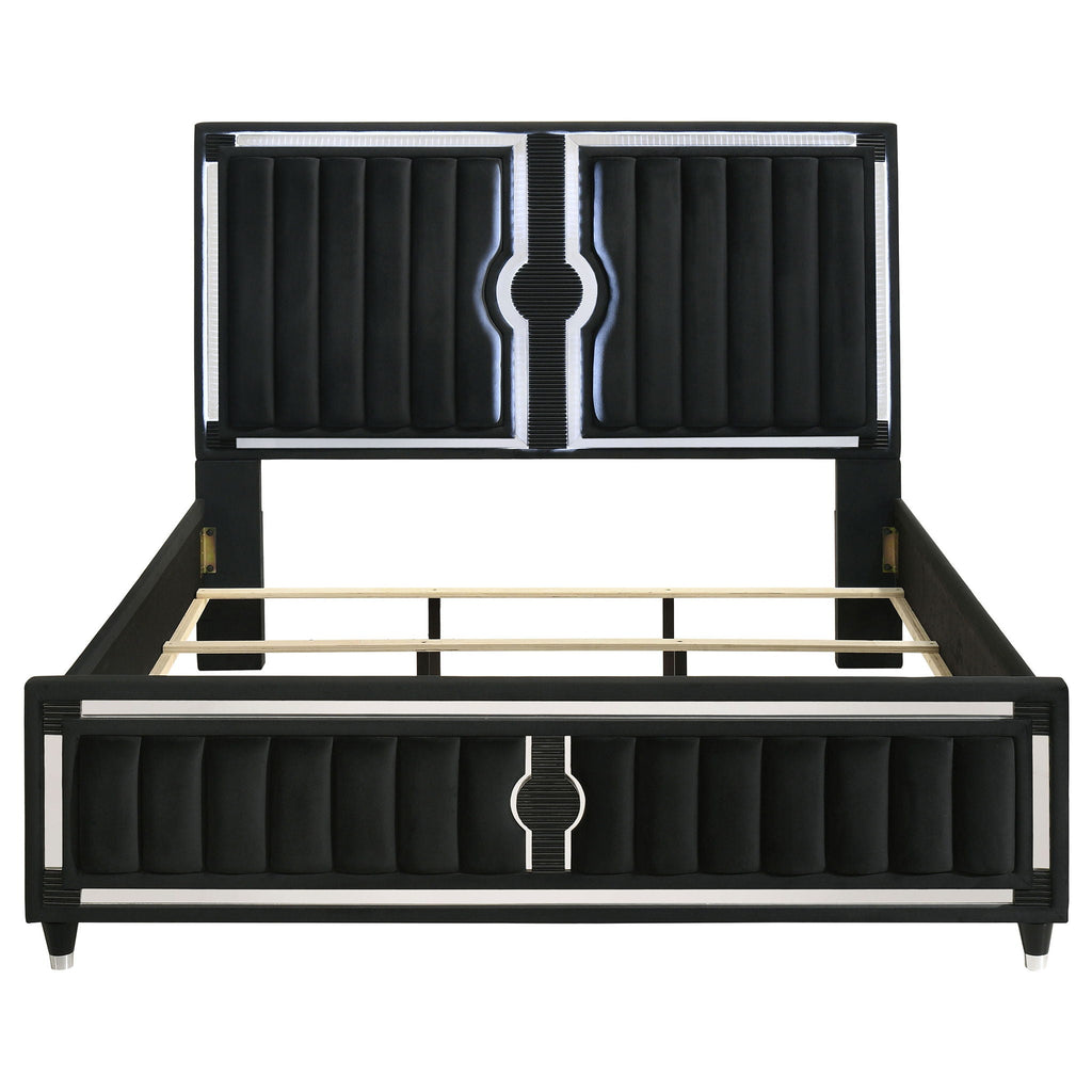 Ravenne Velvet Upholstered California King LED Panel Bed Black