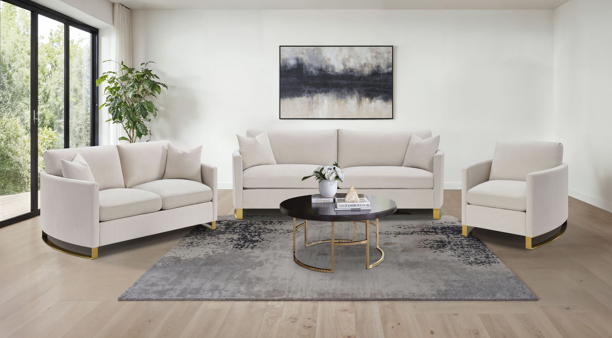 Corliss 3-piece Upholstered Arched Arm Sofa Set Beige