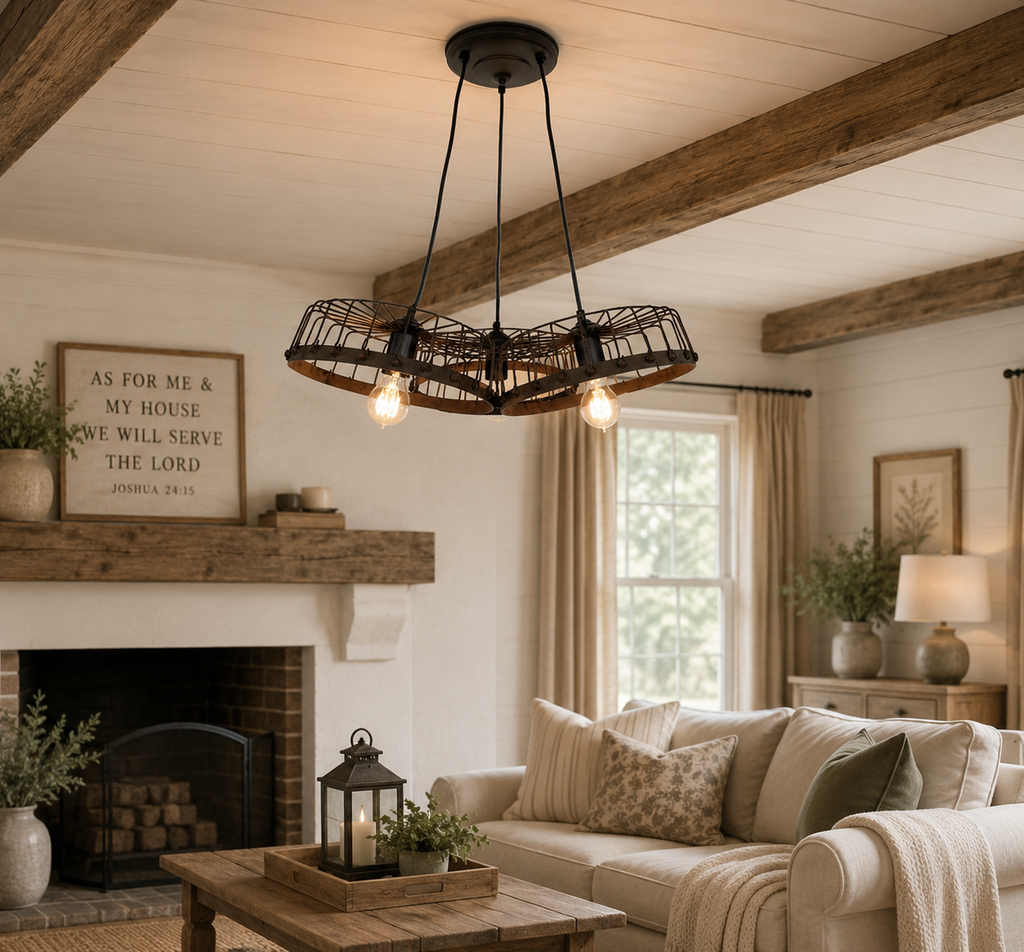 Rustic Industrial Wagon Wheel CHANDELIER TRIO Light