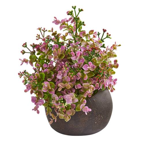 10" Eucalyptus and Sedum Artificial Plant in Stone Brown Planter