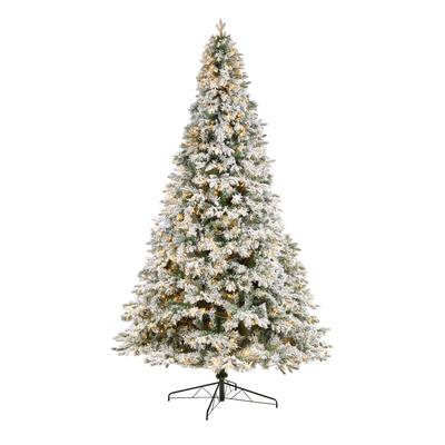 10' Flocked Vermont Mixed Pine Artificial Christmas Tree with 800 LED Lights and 2200 Bendable Branches