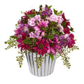 10" Mixed Daisy Artificial Arrangement in White Vase Silver Trimming