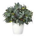 10" Olive Artificial Plant with Berries in White Planter