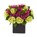 10" Rose and Azalea Artificial Arrangement in Black Vase
