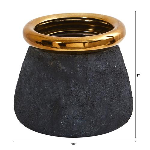 10" Stone Planter with Bronze Rim