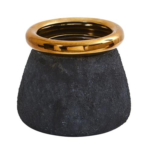 10" Stone Planter with Bronze Rim