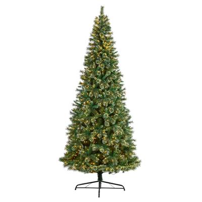 10'Wisconsin Slim Snow Tip Pine Artificial Christmas Tree with 1050 Clear LED Lights