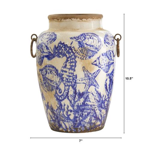 10.5" Nautical Ceramic Urn Vase