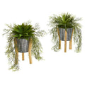 11" Agave Succulent Artificial Plant in Tin Planter with Legs (Set of 2)