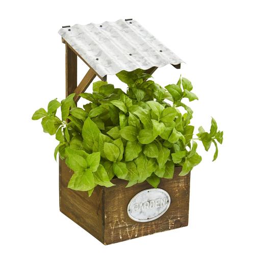 11" Basil Artificial Plant in Tin Roof Planter