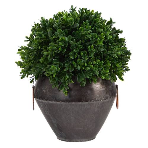 11" Boxwood Topiary Artificial Plant in Metal Bowl UV Resistant (Indoor/Outdoor)