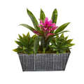 11" Bromeliad and Agave Artificial Plant in Embossed Tin Planter
