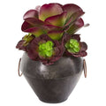 11" Echeveria and Succulent Artificial Plant in Metal Bowl