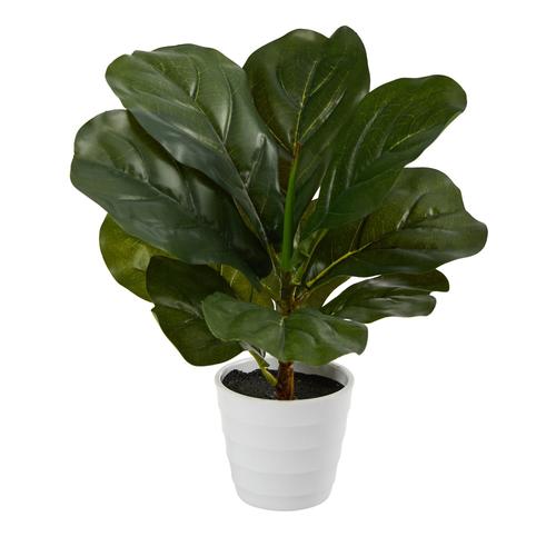 11" Fiddle Leaf Artificial Plant in White Planter (Real Touch)