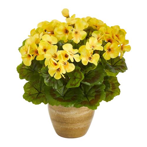 11" Geranium Artificial Plant in Ceramic Planter UV Resistant (Indoor/Outdoor)