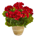 11" Geranium Artificial Plant in Ceramic Planter UV Resistant (Indoor/Outdoor)