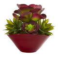 11" Mixed Succulent Artificial Plant in Burgundy Planter