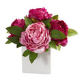 11" Peony Artificial Arrangement in White Vase