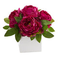 11" Peony Artificial Arrangement in White Vase