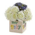 11" Rose and Hydrangea Artificial Arrangement in “New Baby" Vase