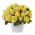 11" Rose Artificial Arrangement in Embossed White Planter