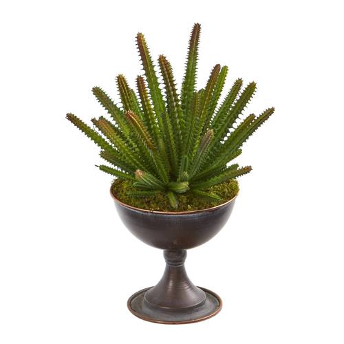 12" Cactus Succulent Artificial Plant in Metal Chalice