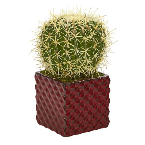 12" Cactus Succulent Artificial Plant in Red Ceramic Vase