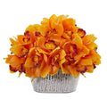 12" Cymbidium Orchid Artificial Arrangement in Tin White Vase