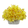 12" Cymbidium Orchid Artificial Arrangement in Tin White Vase