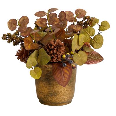 12" Fall Eucalyptus, Pinecones and Berries Artificial Autumn Arrangement in Decorative Vase