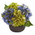 12" Hydrangea Artificial Arrangement in Stone Brown Vase