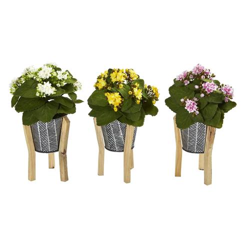12" Kalanchoe Artificial Plant in Tin Planter with Legs (Set of 3)