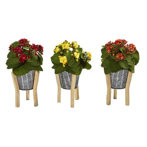 12" Kalanchoe Artificial Plant in Tin Planter with Legs (Set of 3)