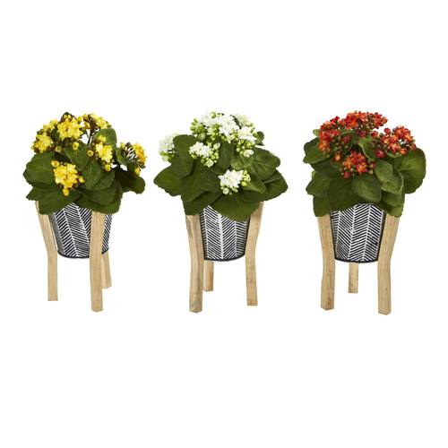 12" Kalanchoe Artificial Plant in Tin Planter with Legs (Set of 3)