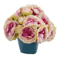 14" Peony Artificial Arrangement in Blue Vase