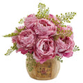 12" Peony Artificial Arrangement in Decorative Planter
