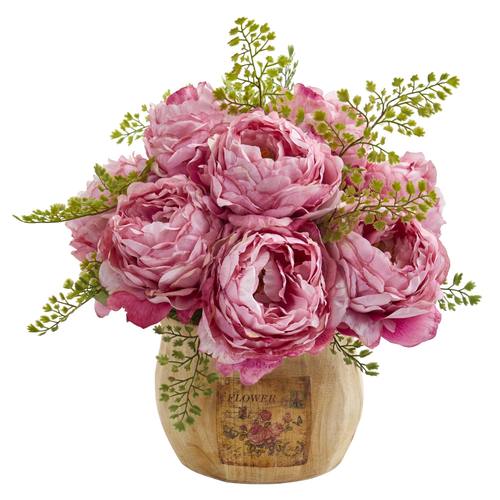 12" Peony Artificial Arrangement in Decorative Planter