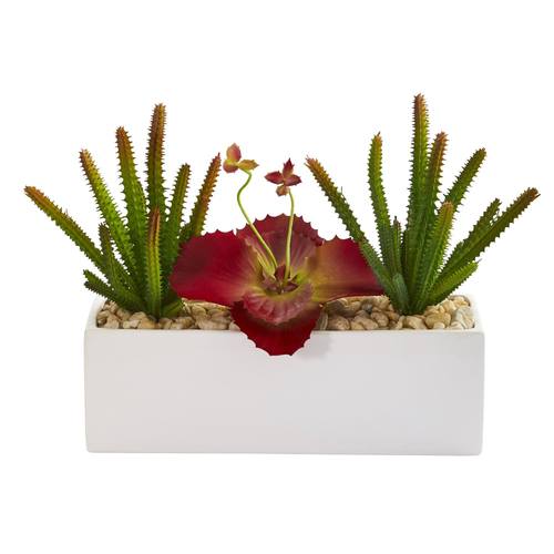 12" Succulent Artificial Plant in White Planter