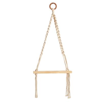 12" x 22" Hand Woven Macrame Wall Hanging with Wooden Shelf