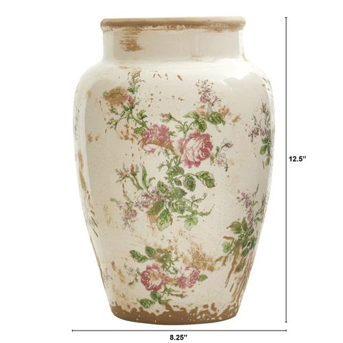 12.5" Tuscan Ceramic Floral Print Vase