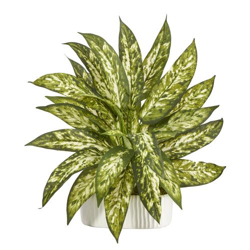 13" Aglonema Artificial Plant in White Planter