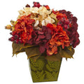 13" Autumn Hydrangea Berry Artificial Arrangement in Green Vase