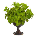 13" Basil Artificial Plant in Metal Chalice