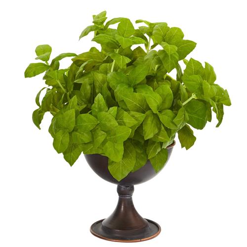 13" Basil Artificial Plant in Metal Chalice