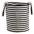 13" Boho Chic Basket Natural Cotton, Handwoven Black and White Stripe with Handles