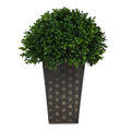 13" Boxwood Topiary Artificial Plant in Embossed Black Planter UV Resistant (Indoor/Outdoor)